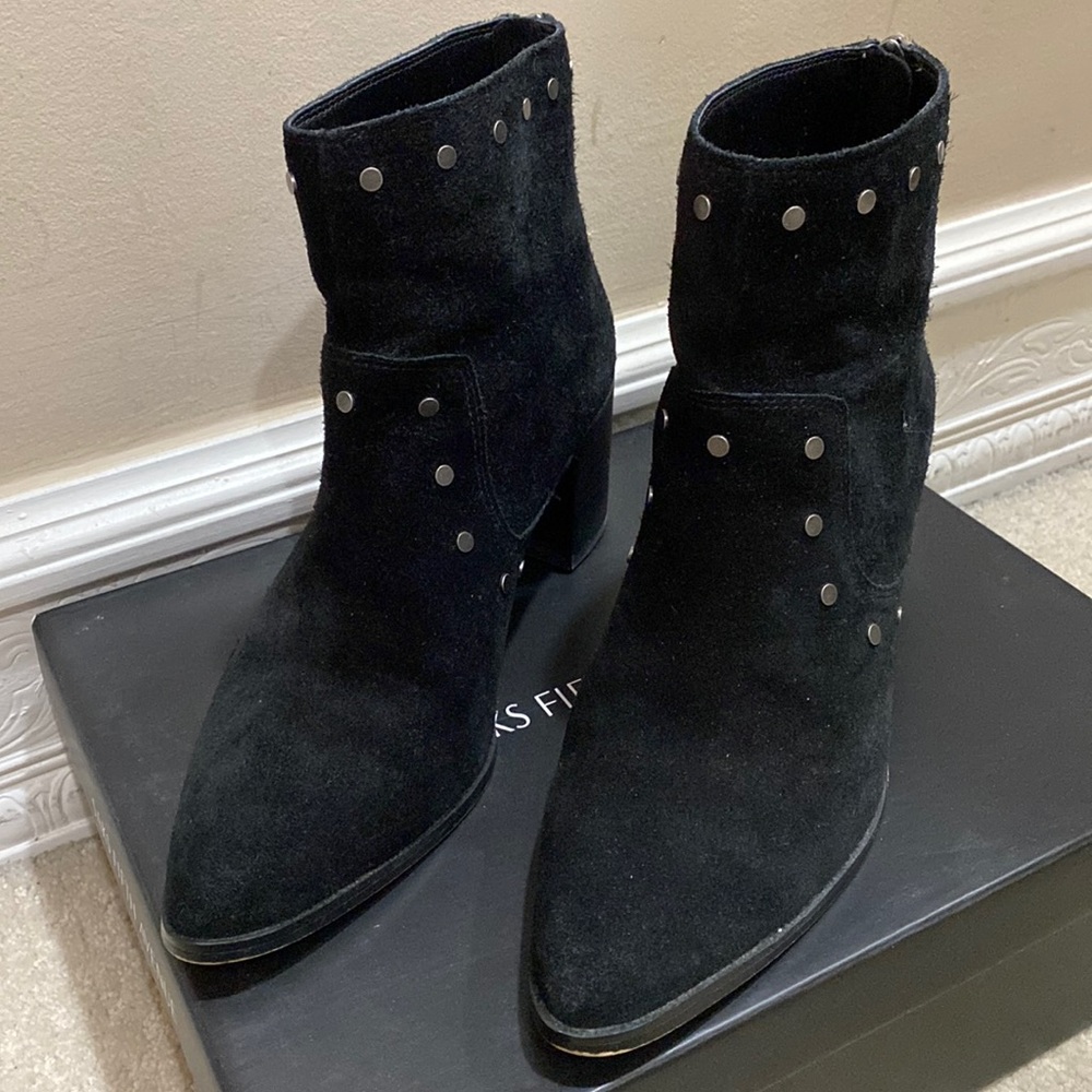 Saks Fifth Avenue Black Suede Studded Ankle Booties